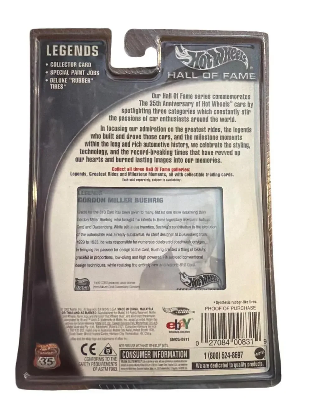 Hot Wheels Hall Of Fame Legends Gordon Miller Buehrig Die-Cast Car With Collecto